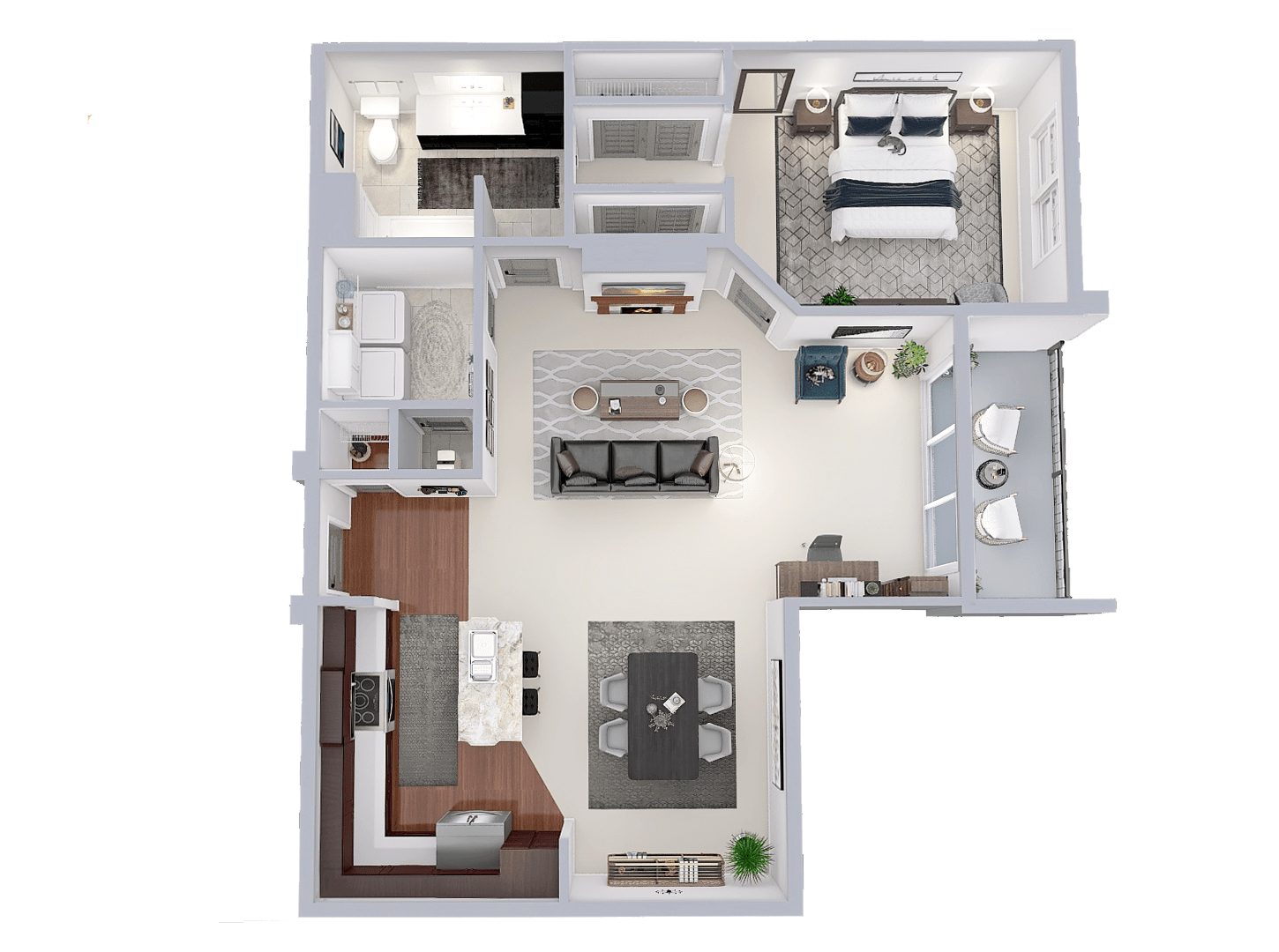 Floor plan for 1 bed, 1 bath, 1003 sqft